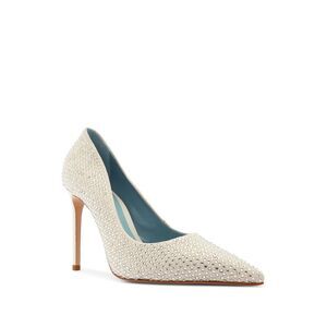 SCHUTZ Womens White Rhinestone Lou Pointed Toe Stiletto Slip On Pumps Shoes 7 B